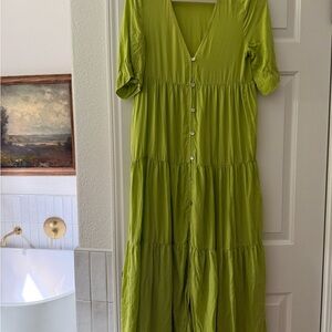 Zara Lime Green Button-Front Maxi Dress